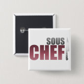 Red Sous Chef Vierkante Button 5,1 Cm (Voorkant /achterkant)