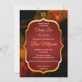 Red Space Galaxy Gold Star Jewish Bar Mitzvah Kaart (Voorkant)