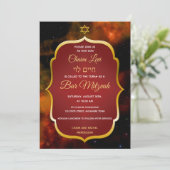 Red Space Galaxy Gold Star Jewish Bar Mitzvah Kaart (Staand voorkant)