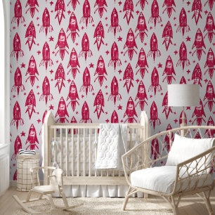 Red Space Rocket Behang