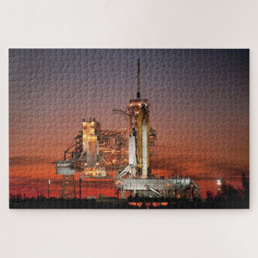 Red Space Shuttle Spaceship Atlantis op startpad Legpuzzel (Horizontaal)