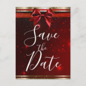 Red Sparkle Chic Bow Elegant Holiday Save the Date Aankondigingskaart (Voorkant)