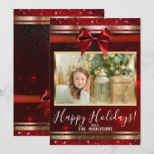 Red Sparkle Chic Bow Glam Holiday Feestdagenkaart (Voorkant / Achterkant)