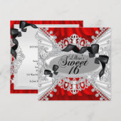 Red Sparkle Diamond & Bow Sweet 16 Invite Kaart (Voorkant / Achterkant)