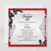 Red Sparkle Diamond & Bow Sweet 16 Invite Kaart (Achterkant)