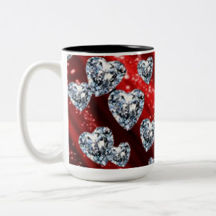 Red Sparkle Diamond Hearts Mok