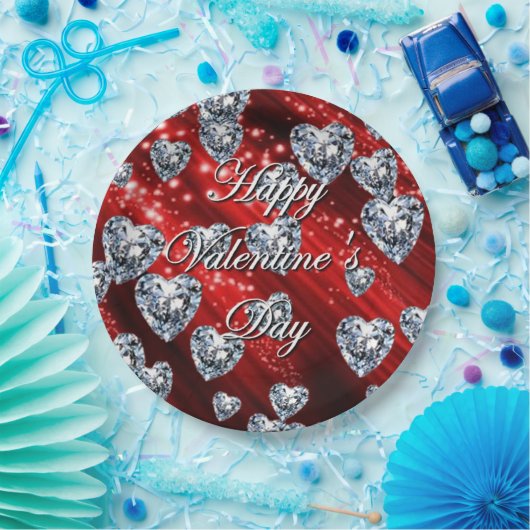 Red Sparkle Diamond Hearts Napkins Papieren Bordje (Feest)