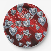 Red Sparkle Diamond Hearts Napkins Papieren Bordje (Voorkant)