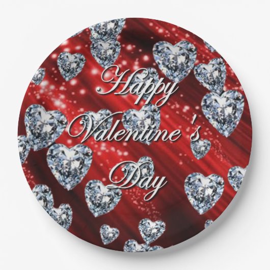 Red Sparkle Diamond Hearts Napkins Papieren Bordje (Voorkant)