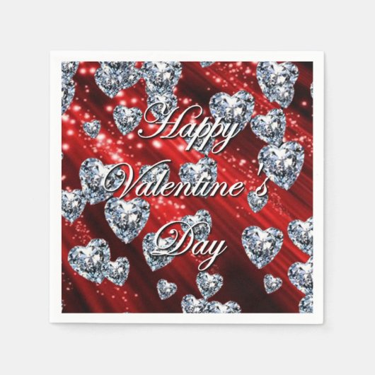 Red Sparkle Diamond Hearts Napkins Servetten (Voorkant)