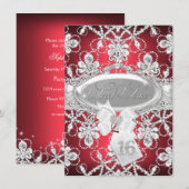 Red Sparkle Diamond Tiara Princess Sweet 16 Invite Kaart (Voorkant / Achterkant)