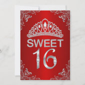Red Sparkle Diamond Tiara Sweet 16 Uitnodiging (Voorkant)