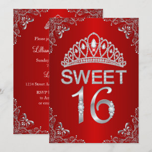Red Sparkle Diamond Tiara Sweet 16 Uitnodiging