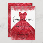 Red Sparkle Dress Quinceanera Party Invitation Kaart (Voorkant / Achterkant)