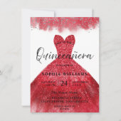 Red Sparkle Dress Quinceanera Party Invitation Kaart (Voorkant)