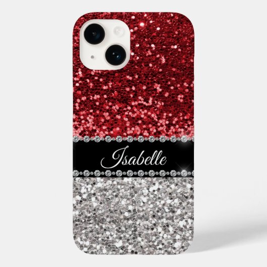 Red Sparkle Glam Bling Persoonlijk Case-Mate iPhone Case (Achterkant)