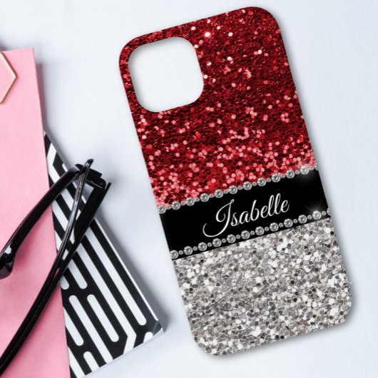 Red Sparkle Glam Bling Persoonlijk Case-Mate iPhone Case