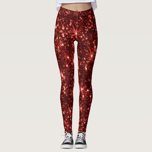 Red Sparkle Glitter Christmas Leggings (Voorkant)