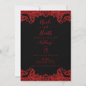 Red Sparkle Glitter Lace Black Elegant Wedding Kaart (Voorkant)
