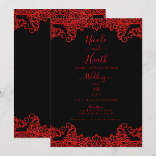 Red Sparkle Glitter Lace Black Elegant Wedding Kaart