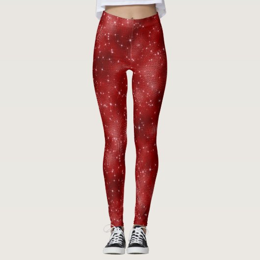 Red Sparkle Glitter Leggings (Voorkant)