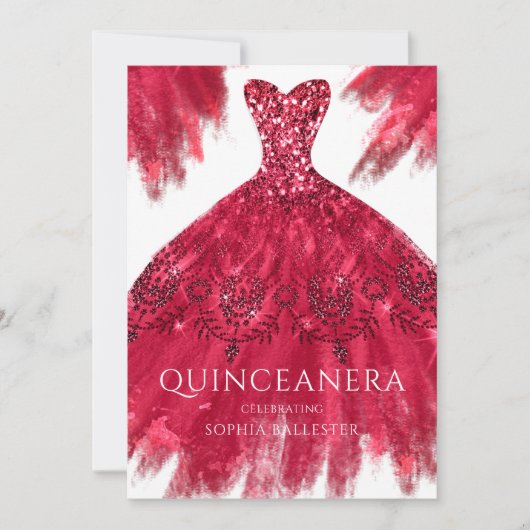 Red Sparkle Gown Elegant Quinceanera Dress Party Kaart (Voorkant)