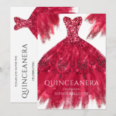 Red Sparkle Gown Elegant Quinceanera Dress Party Kaart (Voorkant / Achterkant)