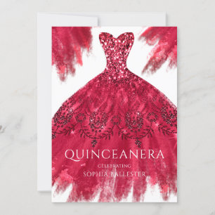 Red Sparkle Gown Elegant Quinceanera Dress Party Kaart