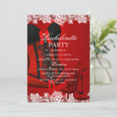 Red Sparkle Heels & Lace Corset Bachelorette Party Kaart (Staand voorkant)
