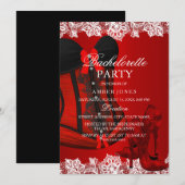 Red Sparkle Heels & Lace Corset Bachelorette Party Kaart (Voorkant / Achterkant)