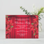 Red Sparkle Holly Floral kerstparty Invite Kaart (Staand voorkant)