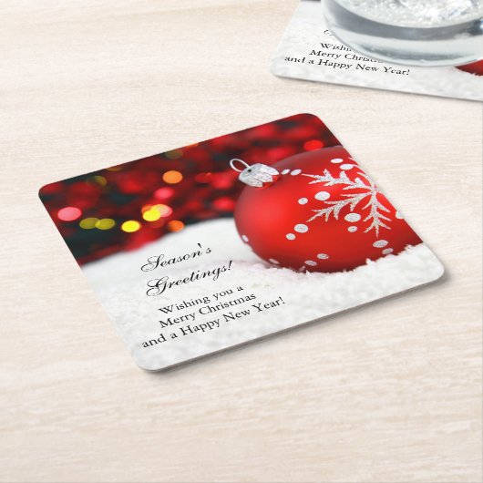 Red Sparkle-kerstsiersneeuw Kartonnen Onderzetters (Schuin)