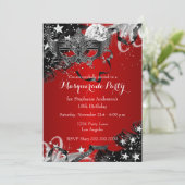Red Sparkle Magical Night Masquerade Party Invite Kaart (Staand voorkant)