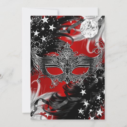Red Sparkle Magical Night Masquerade Party Invite Kaart (Achterkant)