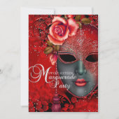 Red sparkle Mask Masquerade Sweet 16 Invite Kaart (Voorkant)