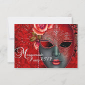 Red Sparkle Masquerade Party RSVP Kaart (Voorkant)