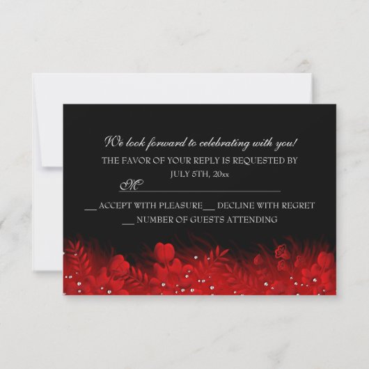 Red Sparkle Masquerade Party RSVP Kaart (Achterkant)