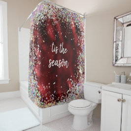 Red Sparkle Merry Christmas Season Douchegordijn