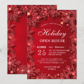 Red Sparkle Sneeuwvlok Kerstvakantie OPEN HUIS Kaart (Voorkant / Achterkant)