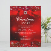 Red Sparkle Snowflake & Bow-kerstparty Invite Kaart (Staand voorkant)
