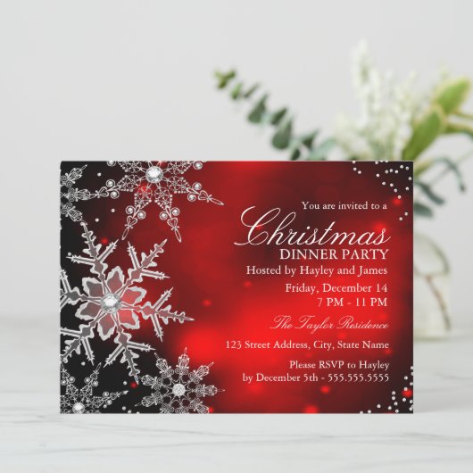 Red Sparkle Snowflake kerstfeest Kaart (Staand voorkant)