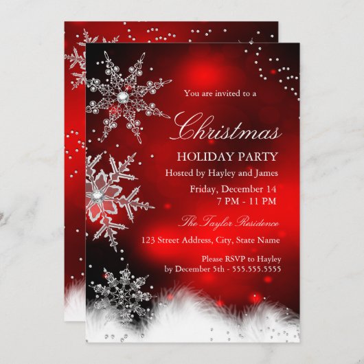 Red Sparkle Snowflake kerstfeestdag Kaart (Voorkant / Achterkant)