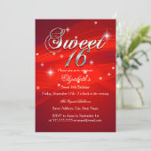 Red Sparkle Sweet Sixteen Uitnodiging (Staand voorkant)