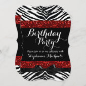 Red Sparkle Zebra Meisje Verjaardag Kaart (Voorkant / Achterkant)