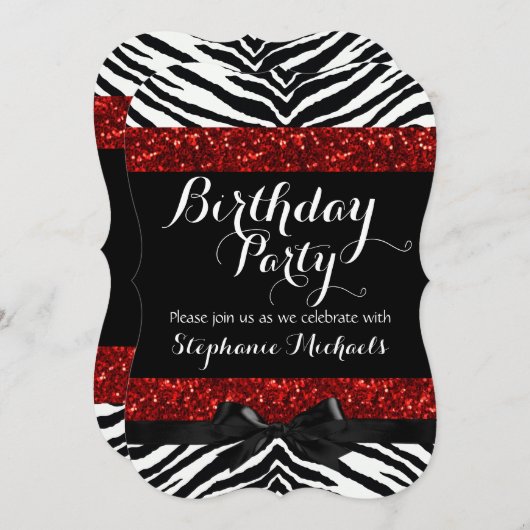 Red Sparkle Zebra Meisje Verjaardag Kaart (Voorkant / Achterkant)