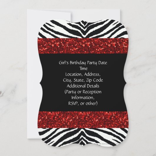 Red Sparkle Zebra Meisje Verjaardag Kaart (Achterkant)