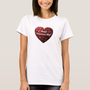 Red sparkles Heart Happy Valentine Day Personalise T-shirt