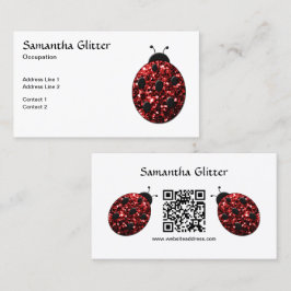 Red sparkles Ladybug Custom QR code Wit Visitekaartje