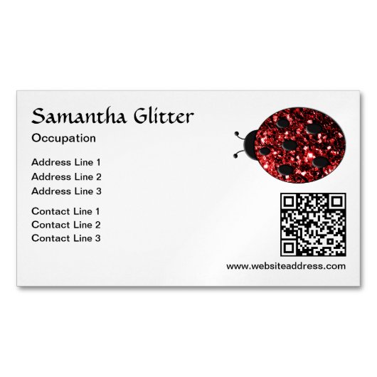 Red sparkles Ladybug QR code wit Custom Magnetisch Visitekaartje (Voorkant)