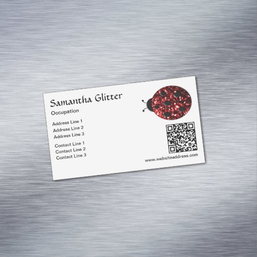 Red sparkles Ladybug QR code wit Custom Magnetisch Visitekaartje (Voorbeeld)